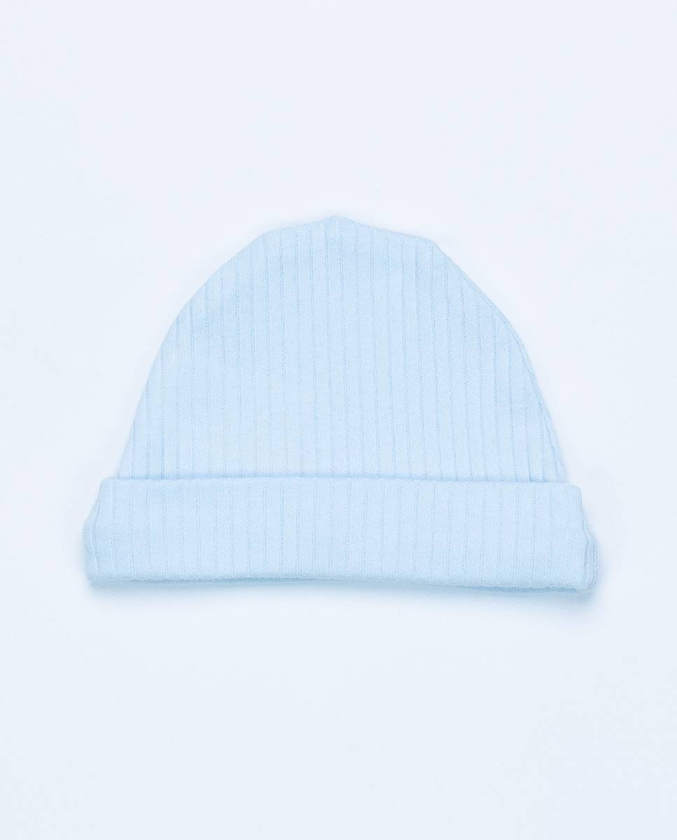 Conjunto de camisola, calças e gorro em algodão canelado FS Baby Azul-claro-6