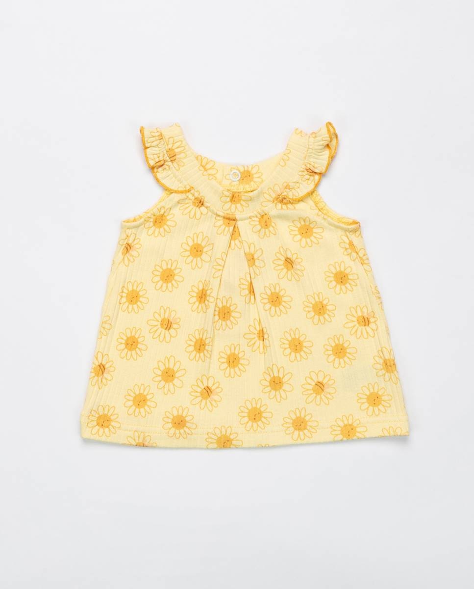 Conjunto de t-shirt em algodão canelado e calções em felpa FS Baby Amarelo-2