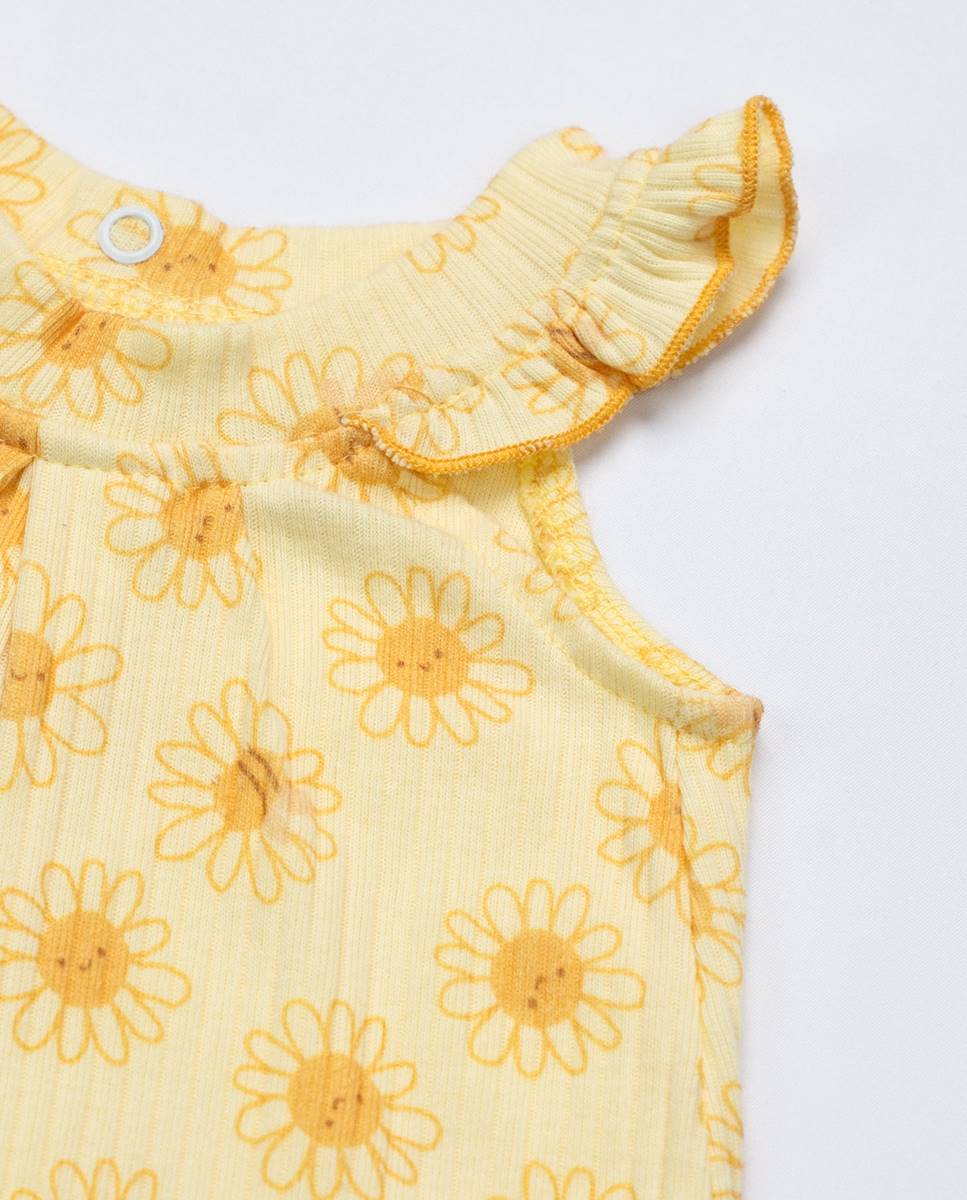 Conjunto de t-shirt em algodão canelado e calções em felpa FS Baby Amarelo-3