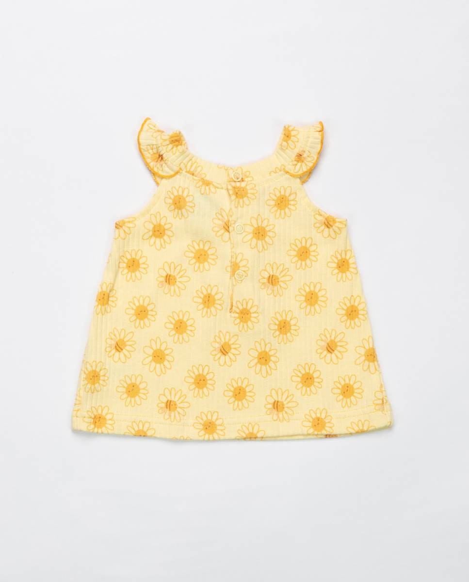 Conjunto de t-shirt em algodão canelado e calções em felpa FS Baby Amarelo-4