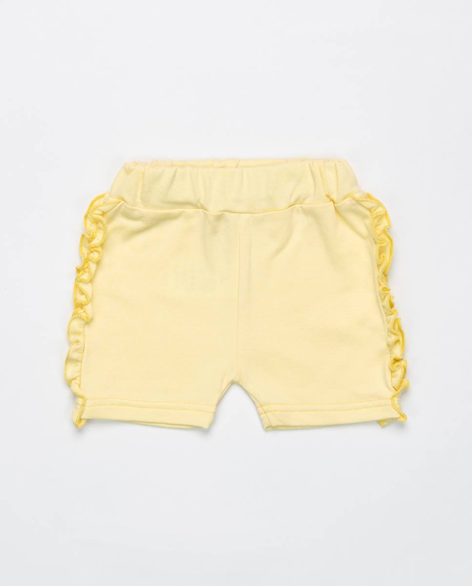 Conjunto de t-shirt em algodão canelado e calções em felpa FS Baby Amarelo-5