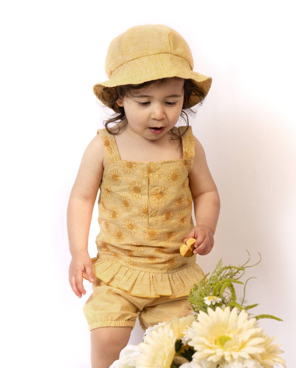 Conjunto de t-shirt e calções em linho FS Baby Amarelo-2