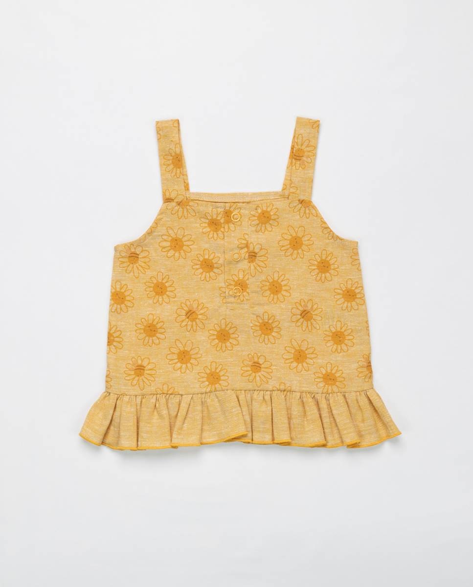 Conjunto de t-shirt e calções em linho FS Baby Amarelo-3