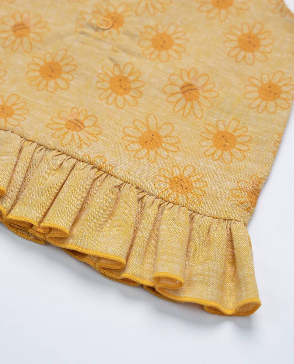 Conjunto de t-shirt e calções em linho FS Baby Amarelo-5