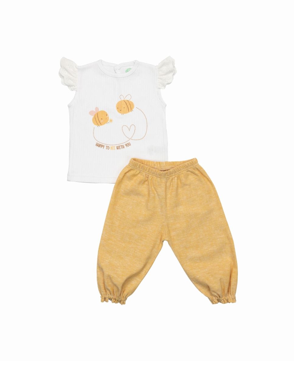 Imagem 0 de Conjunto de t-shirt em algodão canelado e calças em linho