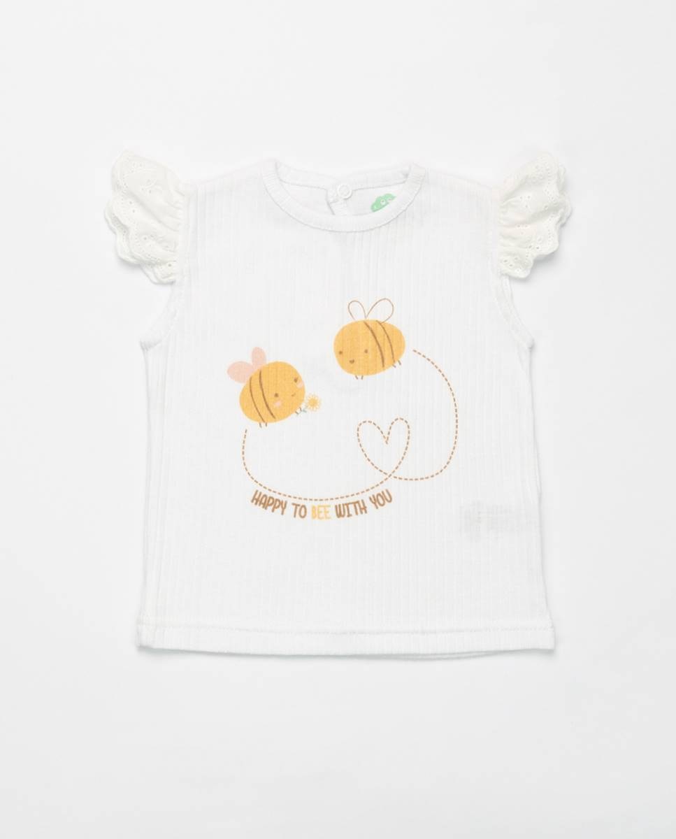 Conjunto de t-shirt em algodão canelado e calças em linho FS Baby Amarelo-2