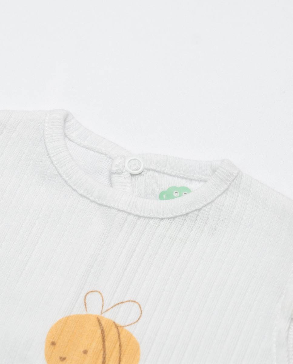 Conjunto de t-shirt em algodão canelado e calças em linho FS Baby Amarelo-3
