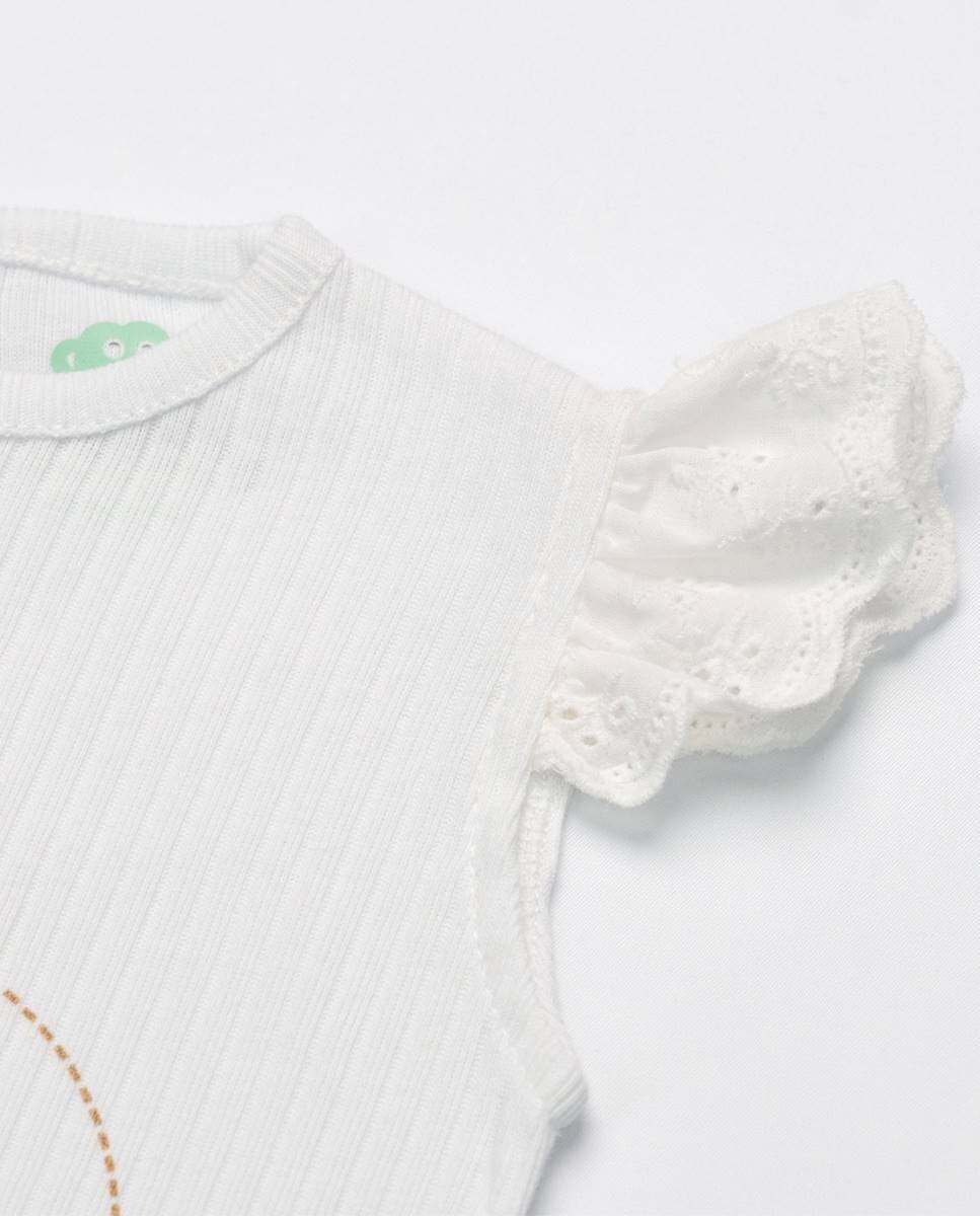 Conjunto de t-shirt em algodão canelado e calças em linho FS Baby Amarelo-5