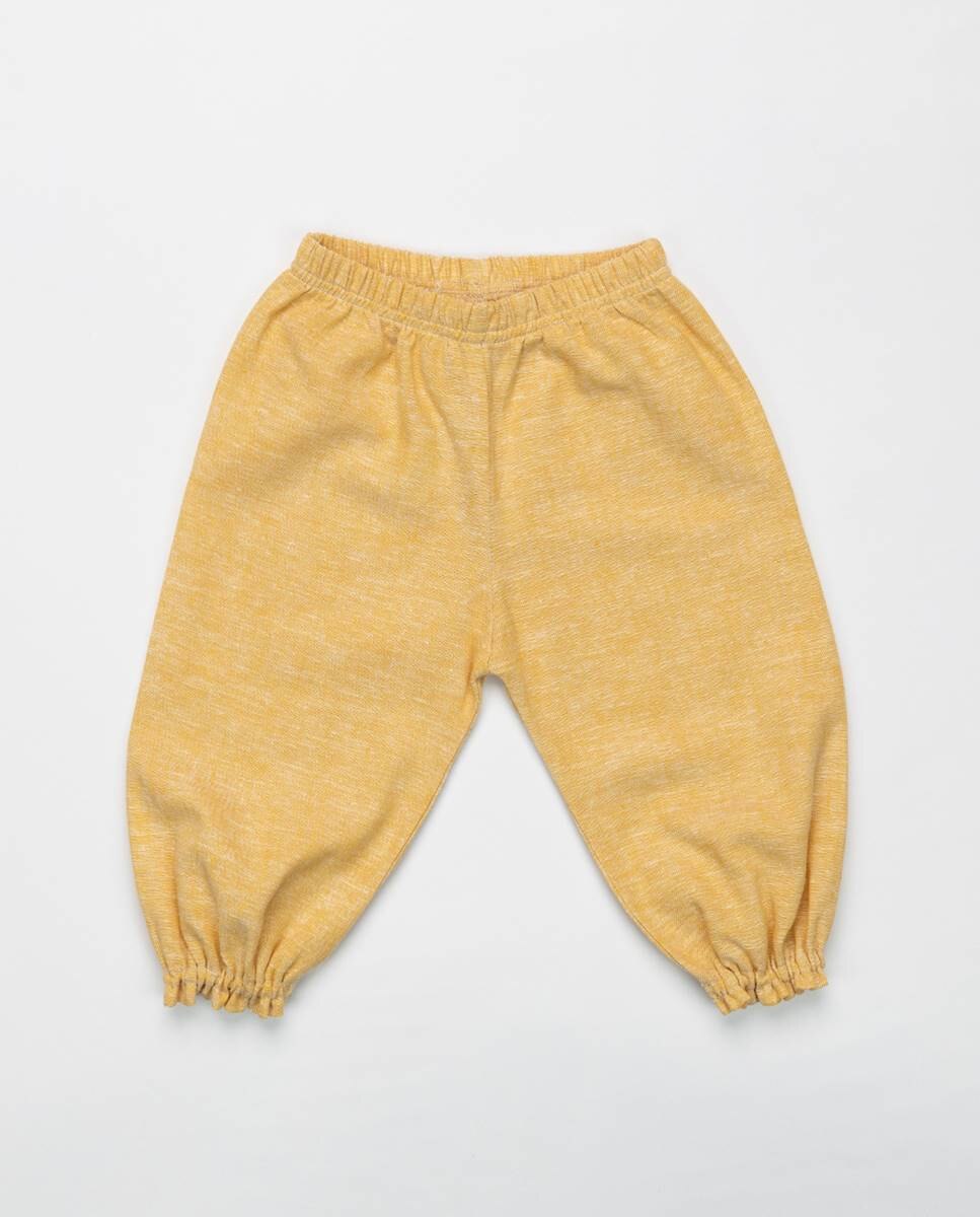 Conjunto de t-shirt em algodão canelado e calças em linho FS Baby Amarelo-6