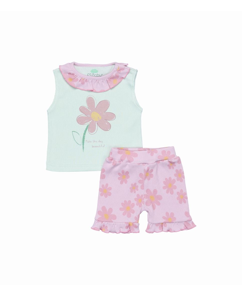 Imagem 0 de Conjunto de t-shirt e calções em algodão canelado