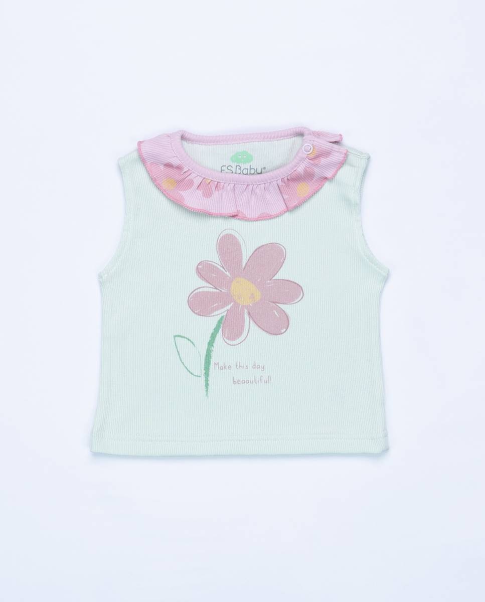 Conjunto de t-shirt e calções em algodão canelado FS Baby Rosa-3