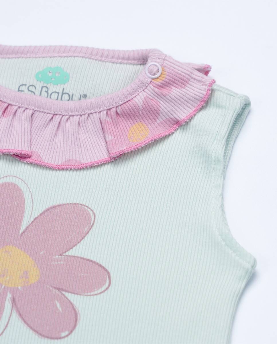 Conjunto de t-shirt e calções em algodão canelado FS Baby Rosa-5