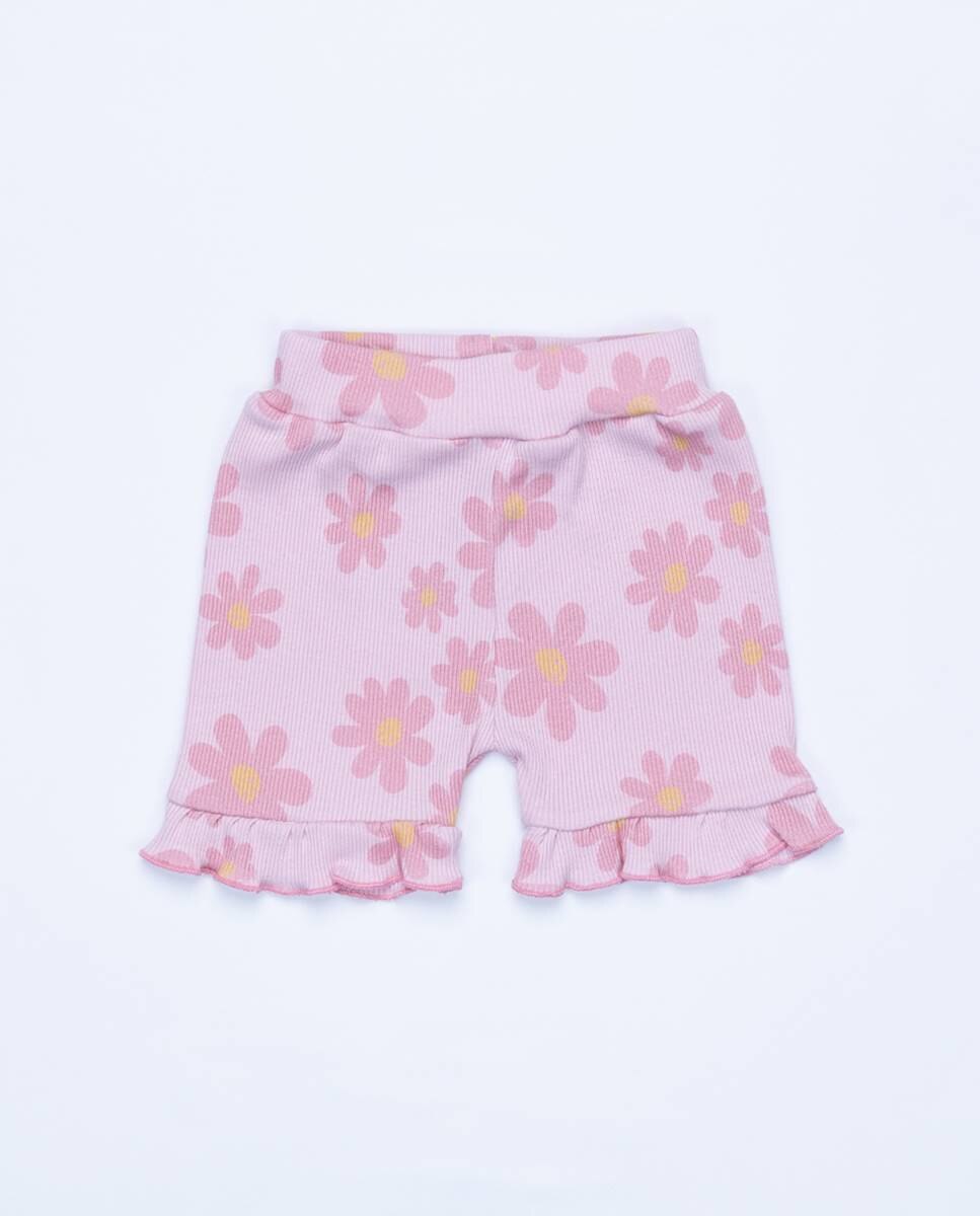 Conjunto de t-shirt e calções em algodão canelado FS Baby Rosa-6