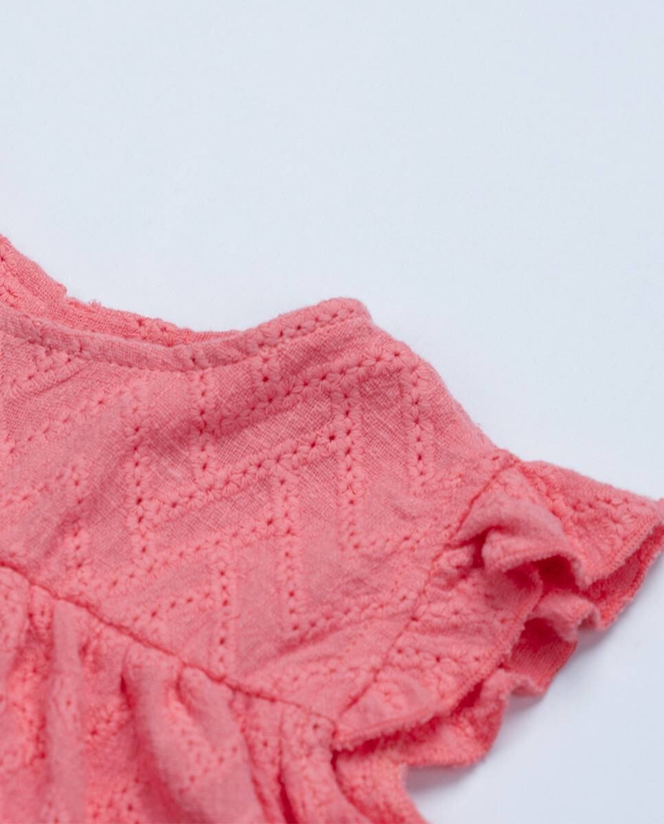 Conjunto de vestido e calções em tecido bordado FS Baby Coral-3