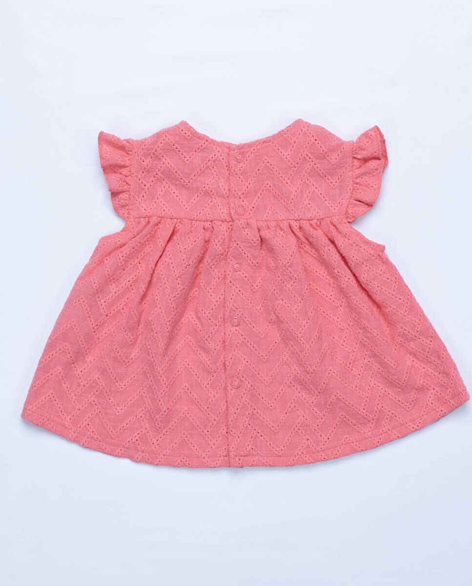Conjunto de vestido e calções em tecido bordado FS Baby Coral-5