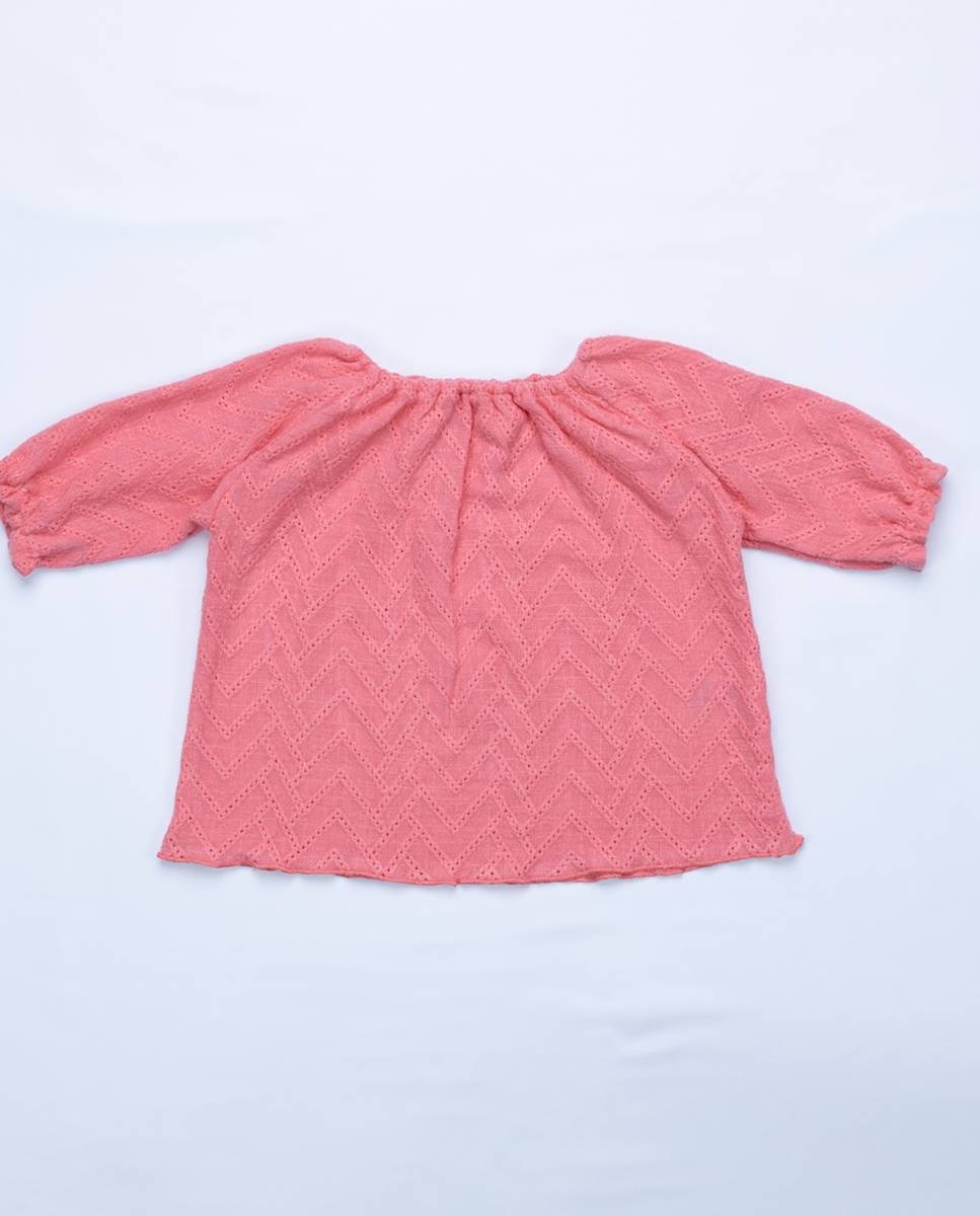 Conjunto de camisola e calças em tecido bordado FS Baby Coral-2