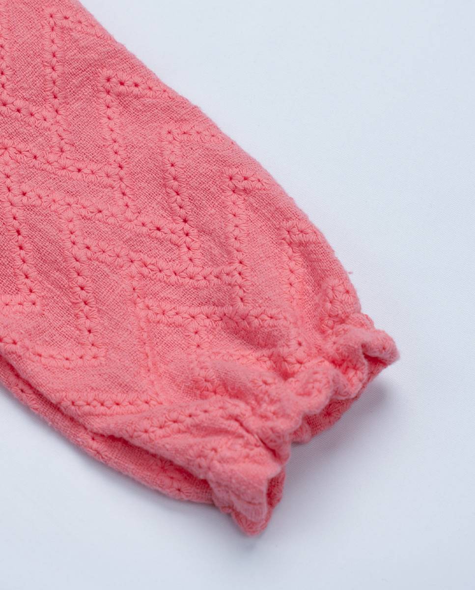 Conjunto de camisola e calças em tecido bordado FS Baby Coral-4