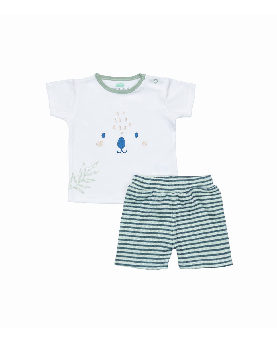 Conjunto de t-shirt em algodão orgânico e calções em felpa FS Baby Verde-1