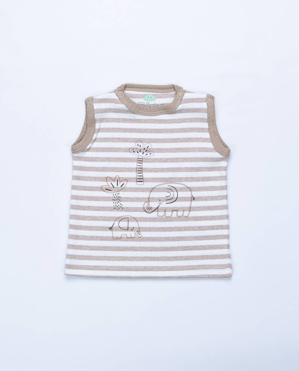 Conjunto de t-shirt e calções em algodão canelado FS Baby Taupe-2