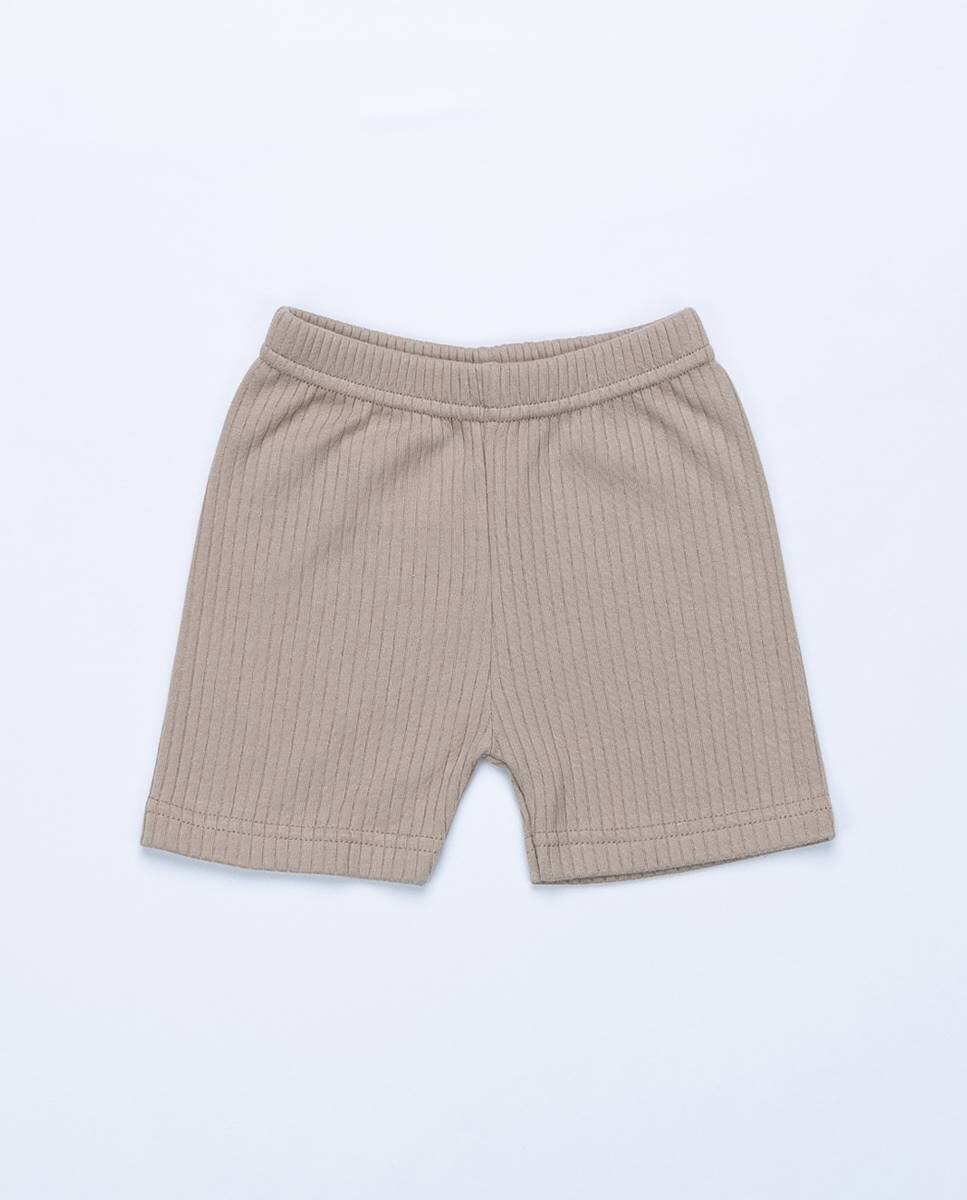 Conjunto de t-shirt e calções em algodão canelado FS Baby Taupe-6