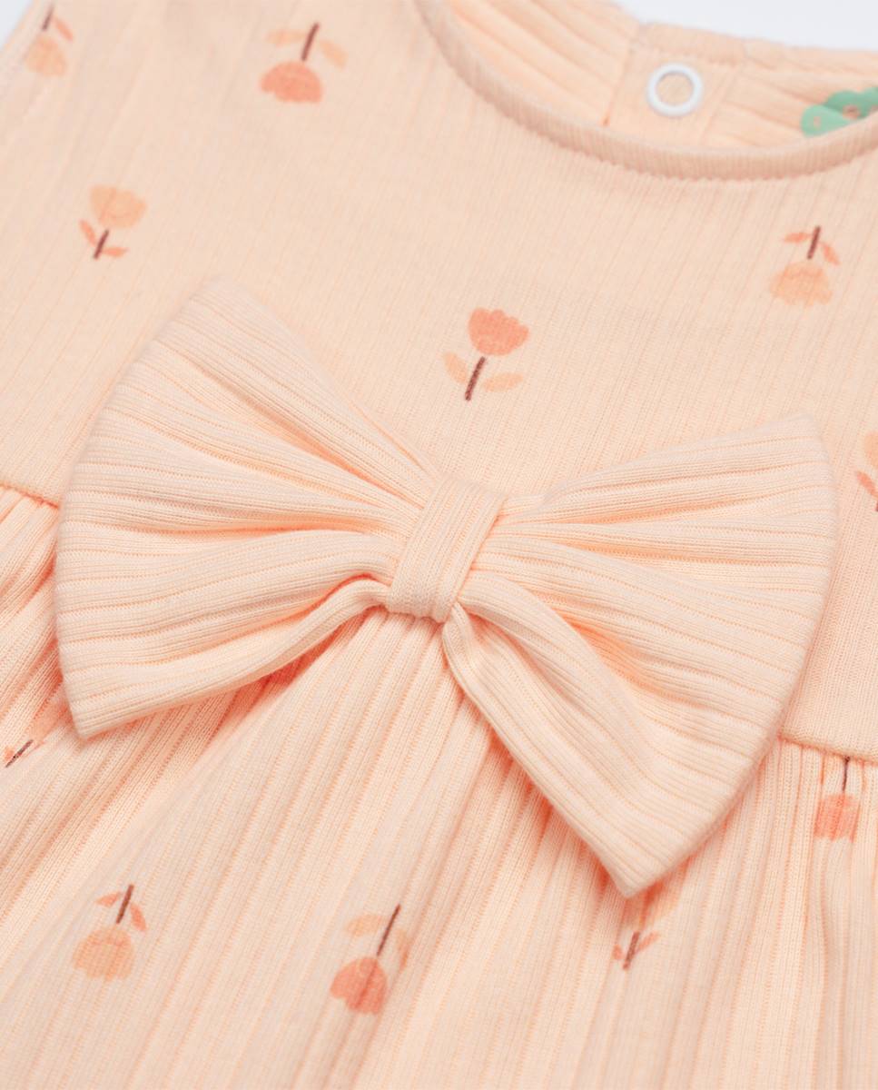 Vestido em algodão canelado orgânico FS Baby Salmão-3