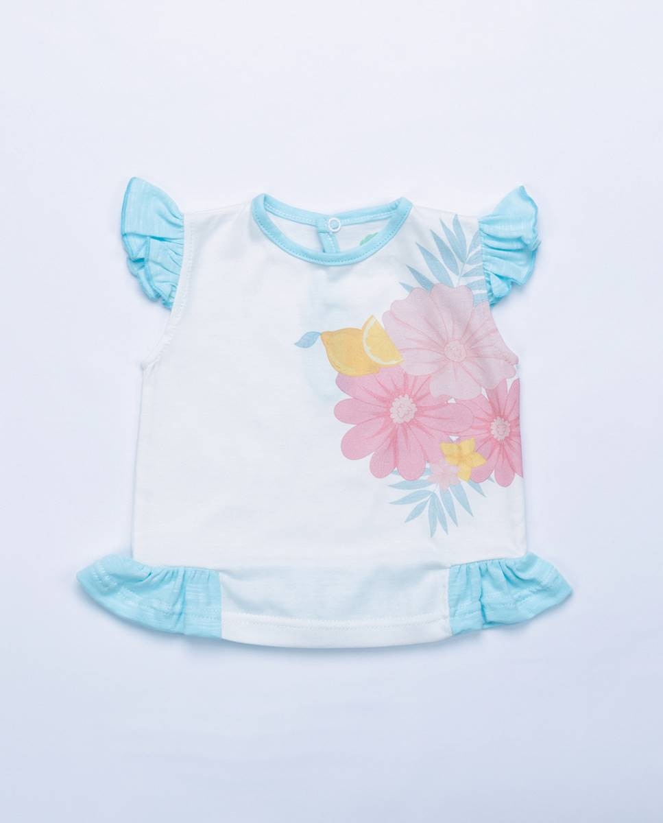 Conjunto de t-shirt em algodão orgânico e calções em felpa FS Baby Turquesa-2