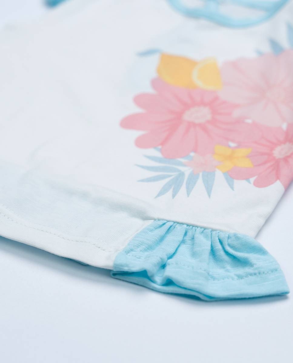 Conjunto de t-shirt em algodão orgânico e calções em felpa FS Baby Turquesa-3