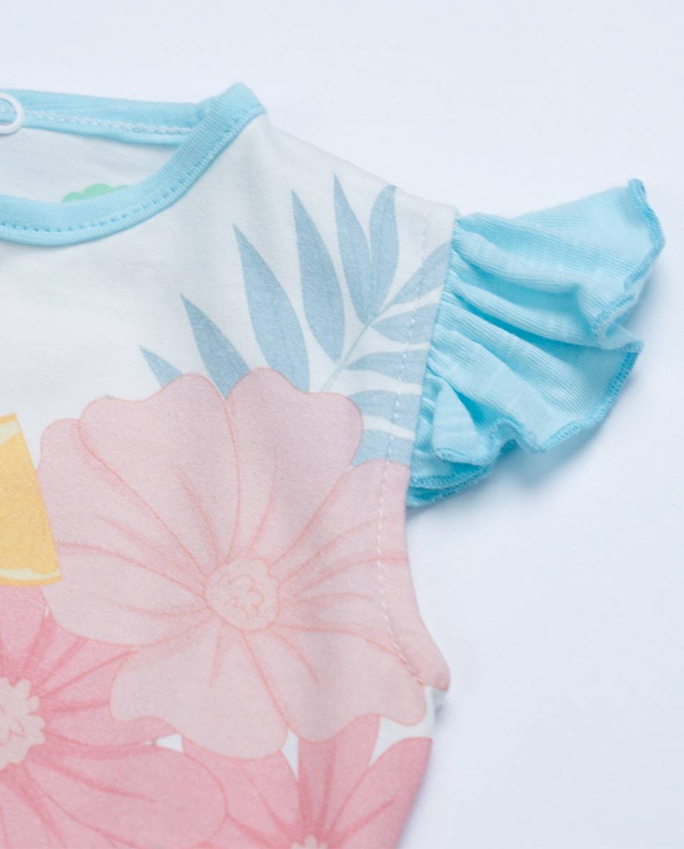 Conjunto de t-shirt em algodão orgânico e calções em felpa FS Baby Turquesa-4