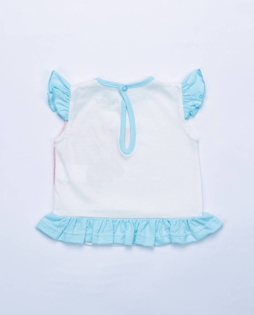 Conjunto de t-shirt em algodão orgânico e calções em felpa FS Baby Turquesa-5