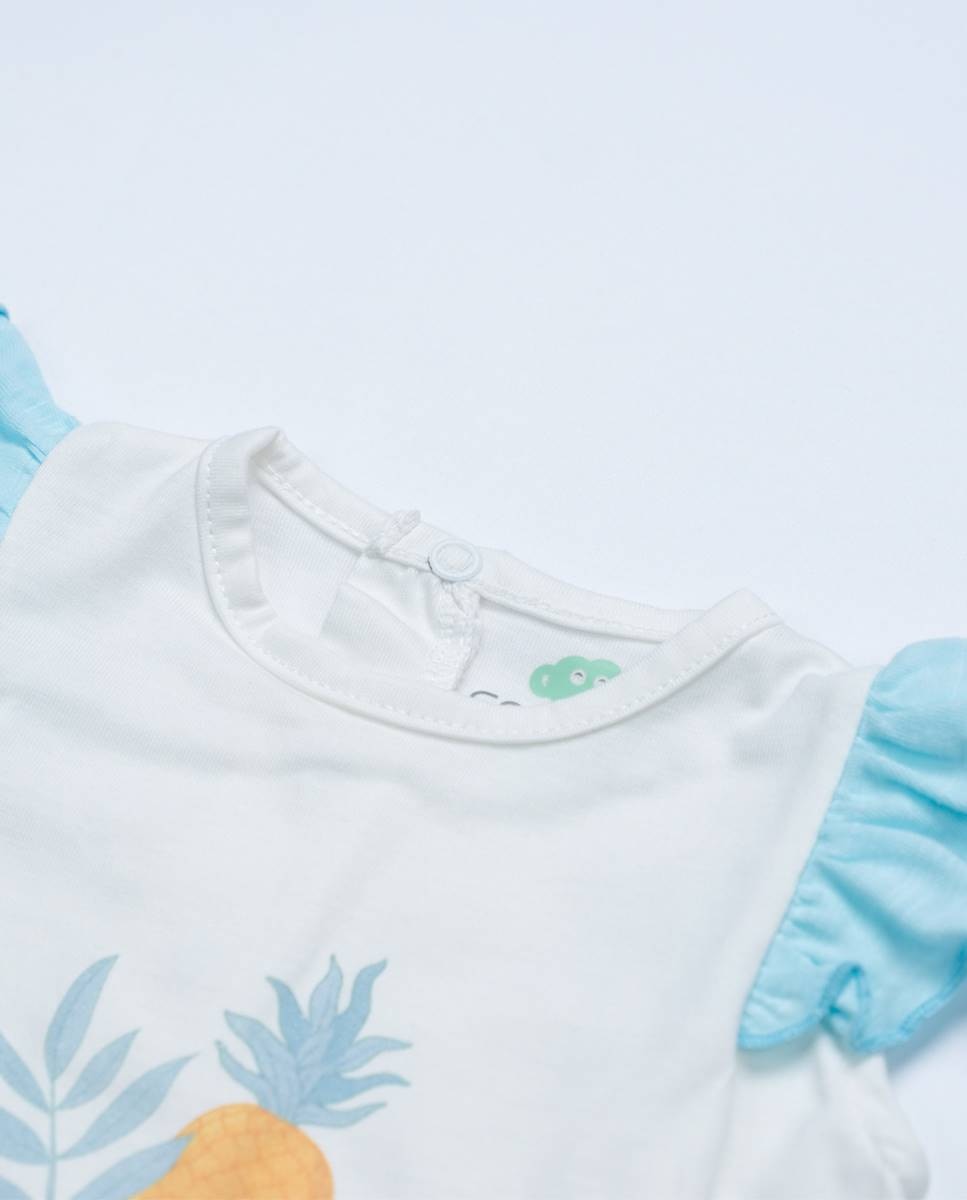 Conjunto de t-shirt em algodão e calças em felpa FS Baby Turquesa-3