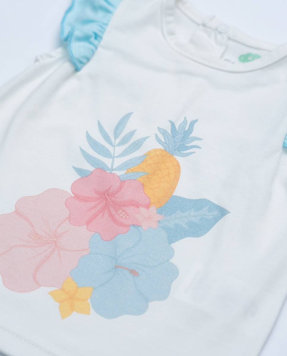 Conjunto de t-shirt em algodão e calças em felpa FS Baby Turquesa-4