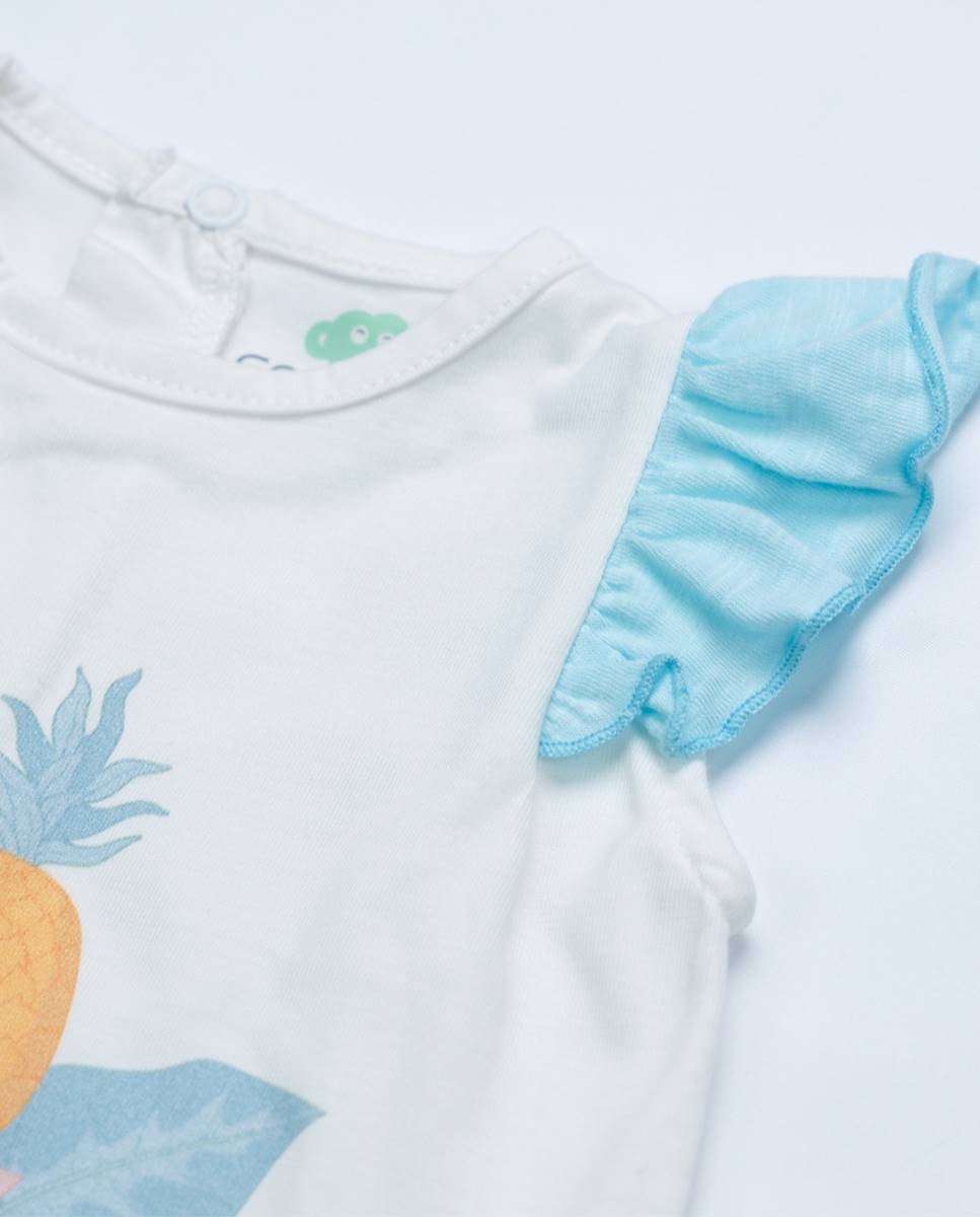 Conjunto de t-shirt em algodão e calças em felpa FS Baby Turquesa-5