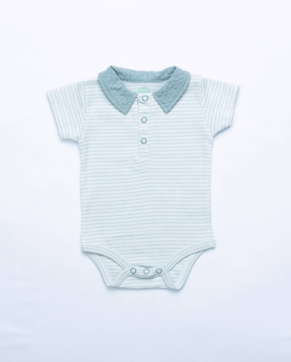Conjunto de polo body e tapa fraldas em tecido de algodão orgânico FS Baby Azul-2