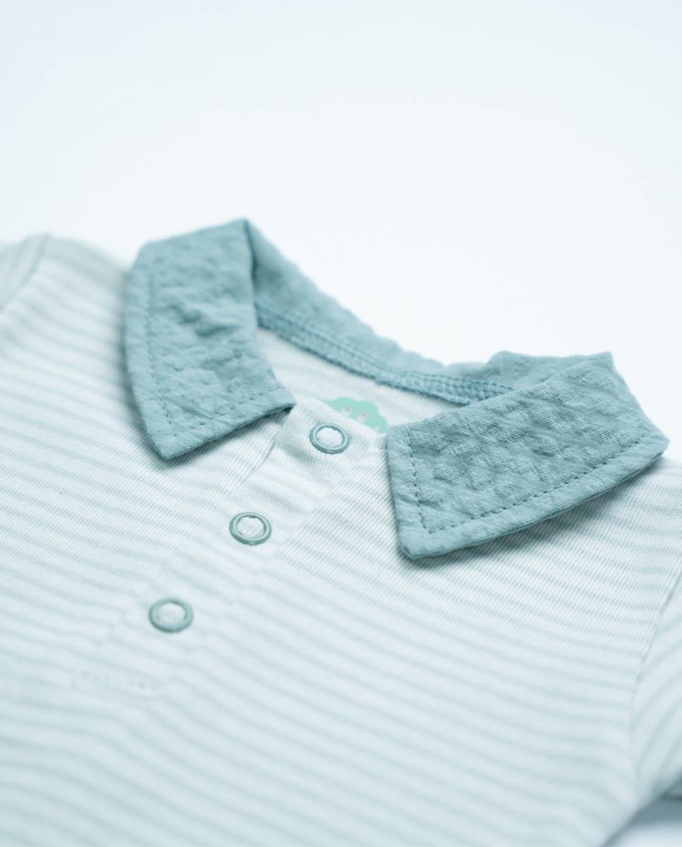 Conjunto de polo body e tapa fraldas em tecido de algodão orgânico FS Baby Azul-3
