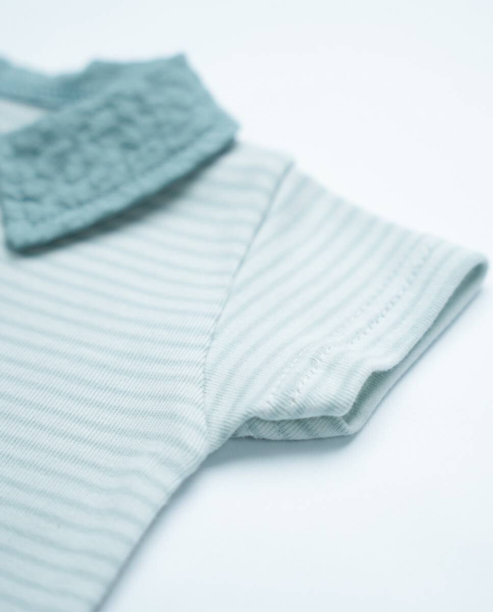 Conjunto de polo body e tapa fraldas em tecido de algodão orgânico FS Baby Azul-4
