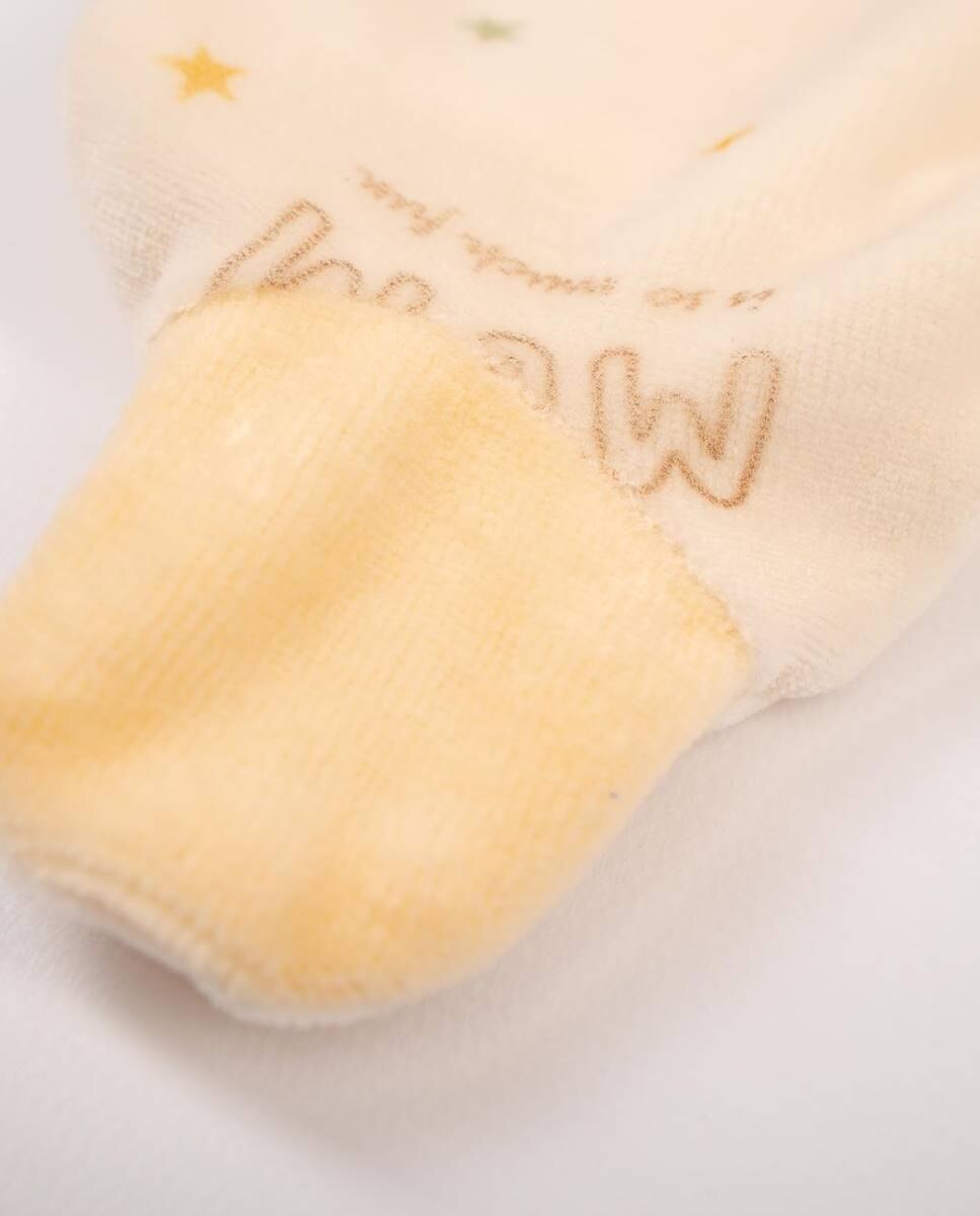 Conjunto de t-shirt de manga comprida e calças com pé em veludo orgânico Creme-6