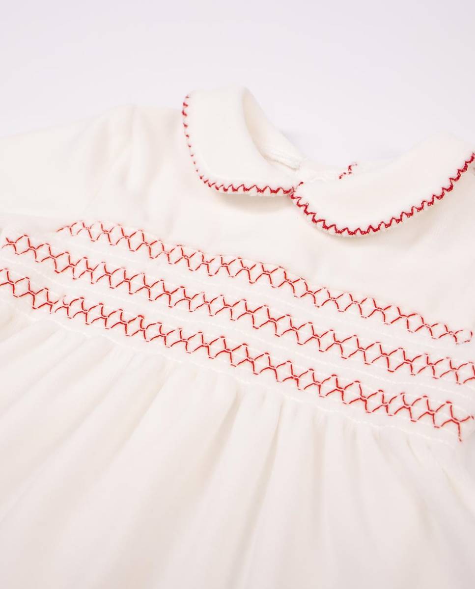 Vestido de manga comprida em veludo Branco-3
