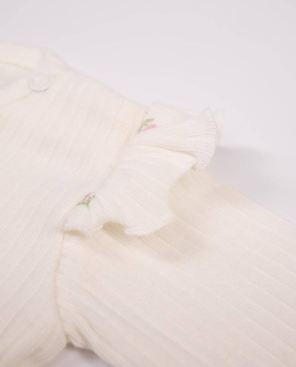 Body de manga comprida em algodão orgânico canelado Branco-5