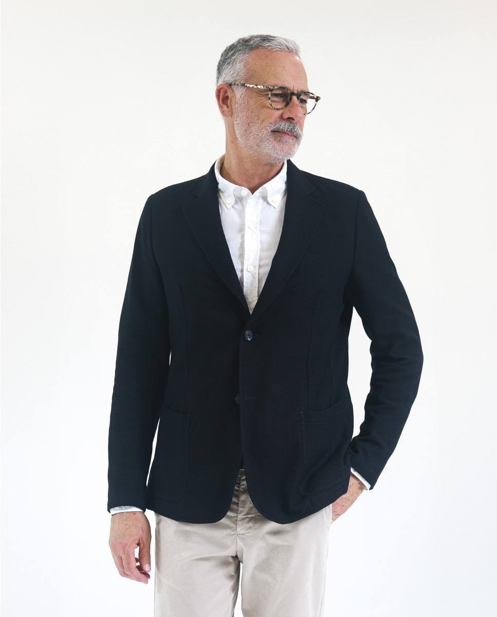Blazer Soft Slim em Espiga em Azul-escuro Azul-marinho-1