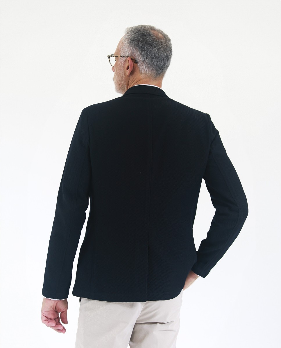 Blazer Soft Slim em Espiga em Azul-escuro Azul-marinho-2