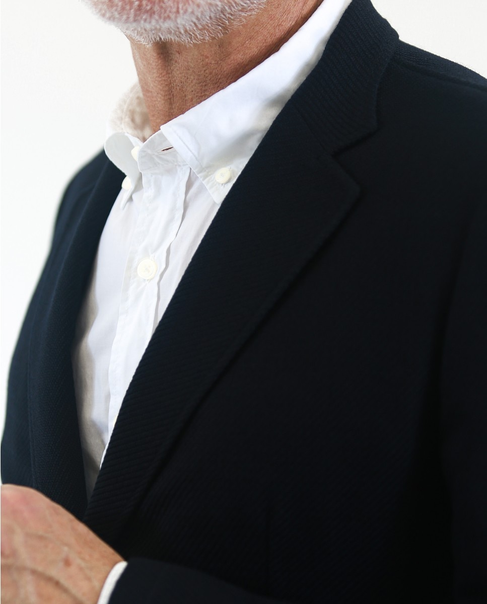 Blazer Soft Slim em Espiga em Azul-escuro Azul-marinho-3