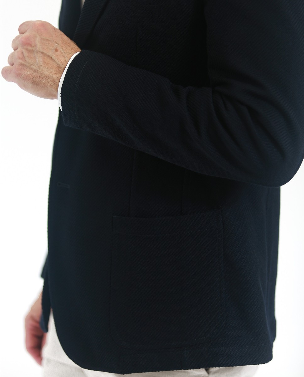 Blazer Soft Slim em Espiga em Azul-escuro Azul-marinho-4