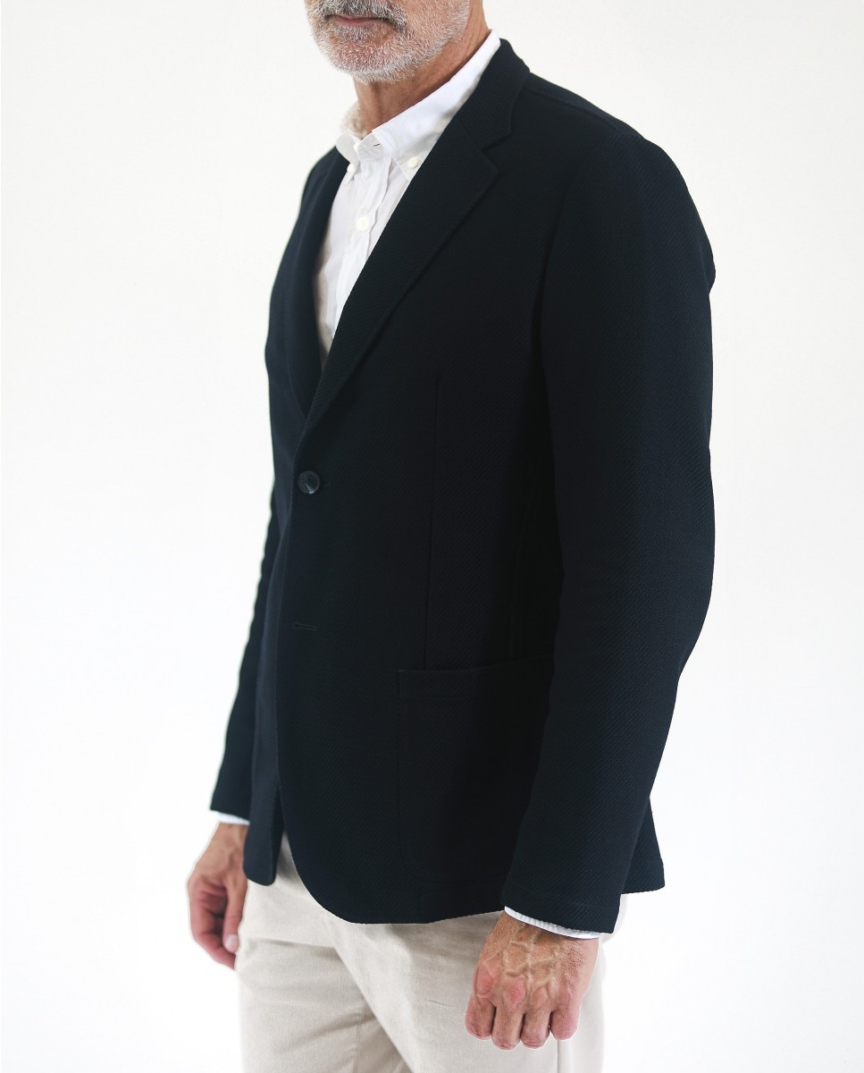 Blazer Soft Slim em Espiga em Azul-escuro Azul-marinho-6
