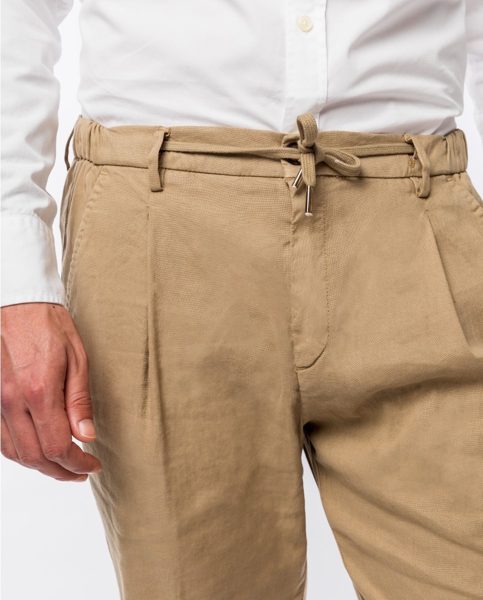 Calças Chino Soft Slim em Bege-escuro Bege-3