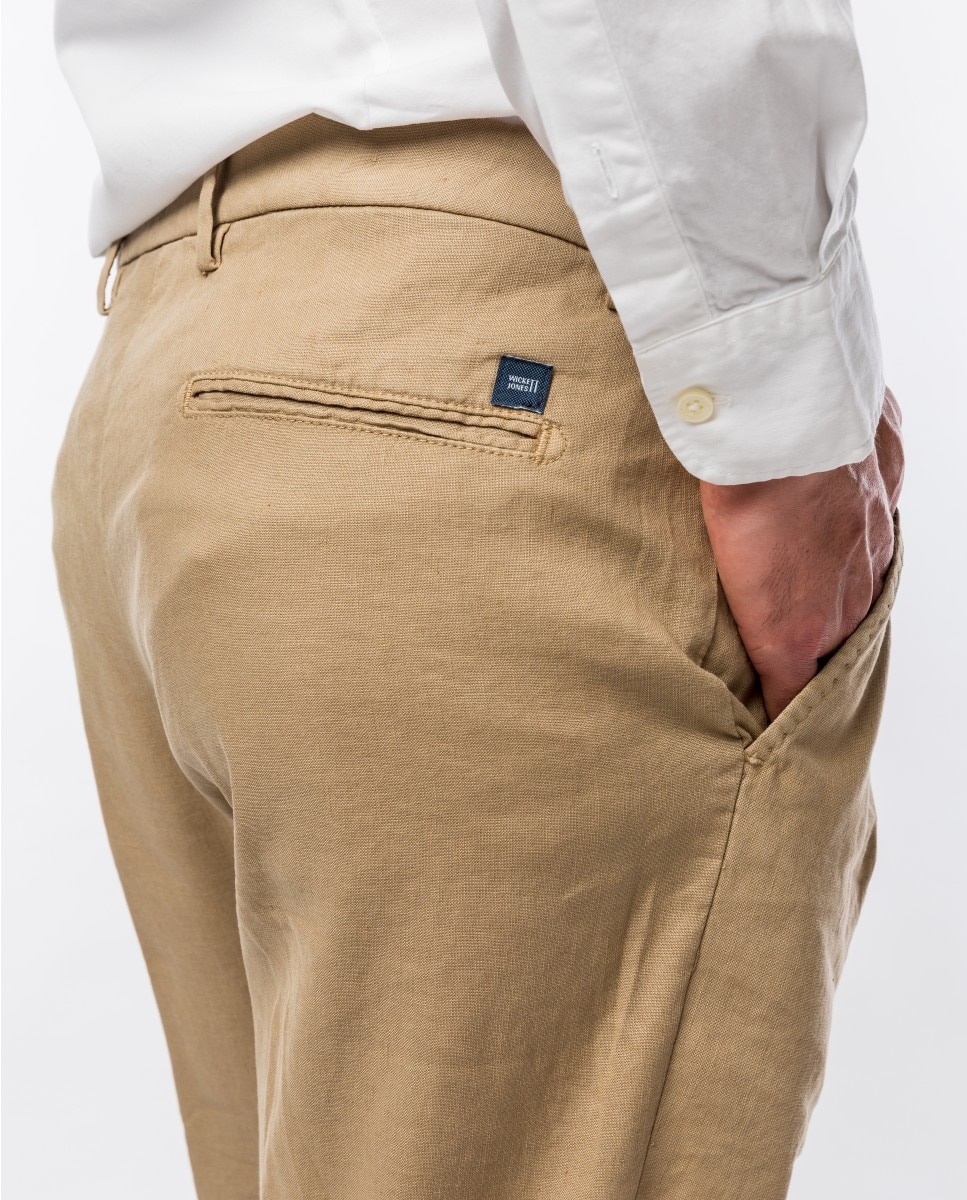 Calças Chino Soft Slim em Bege-escuro Bege-4