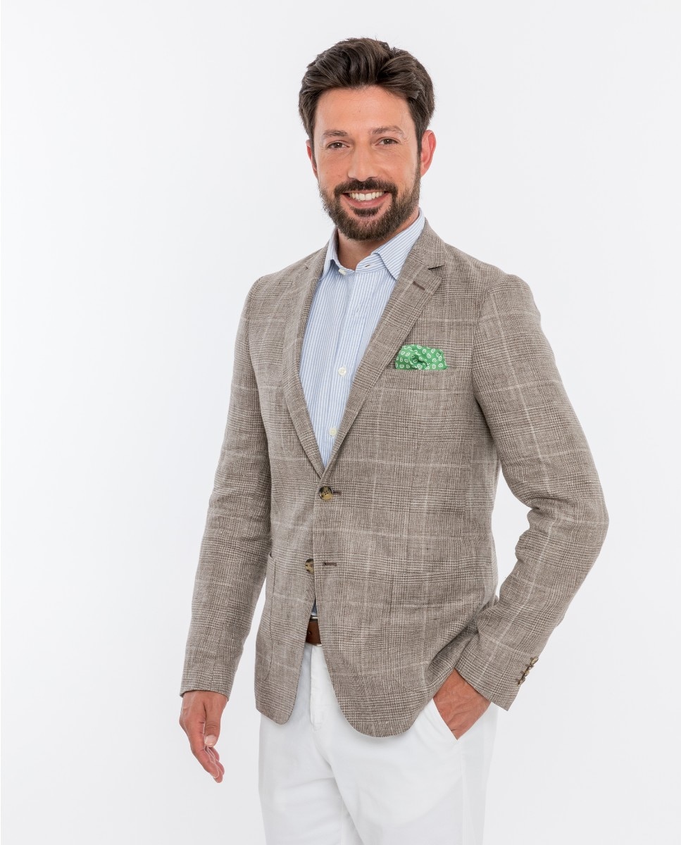 Imagem 0 de Blazer Soft Slim Príncipe de Gales em Castanho-claro