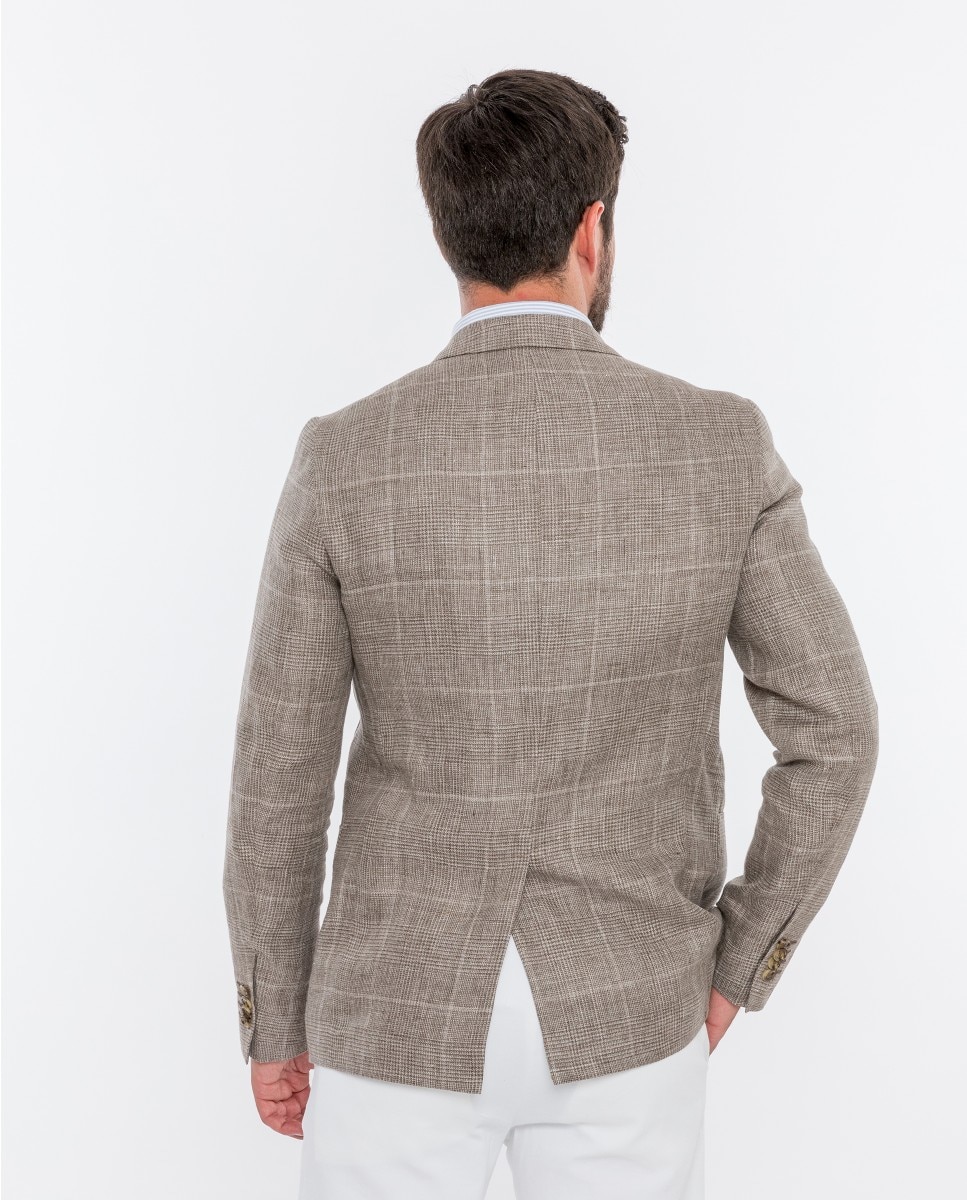 Blazer Soft Slim Príncipe de Gales em Castanho-claro Castanho-claro-2