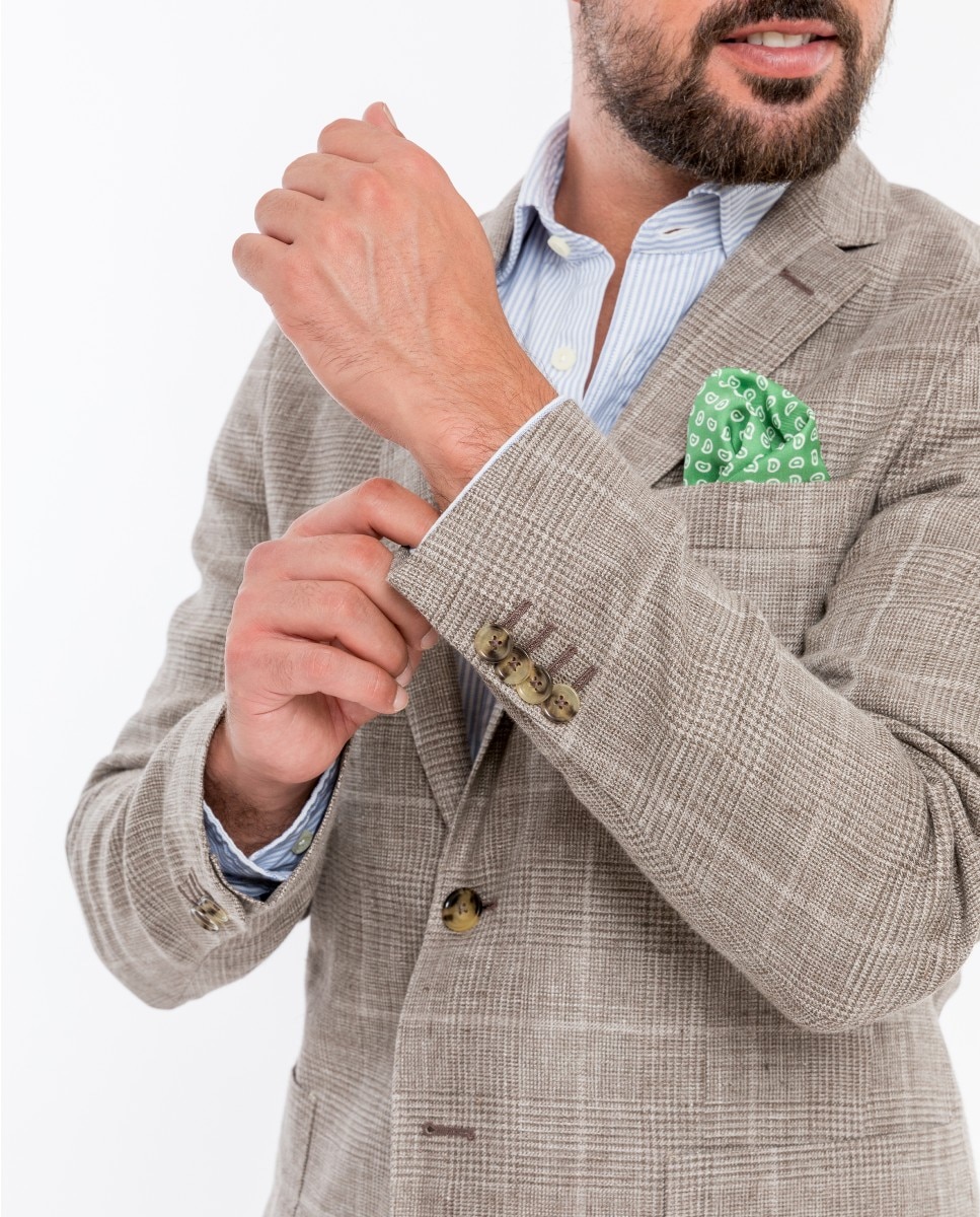 Blazer Soft Slim Príncipe de Gales em Castanho-claro Castanho-claro-4