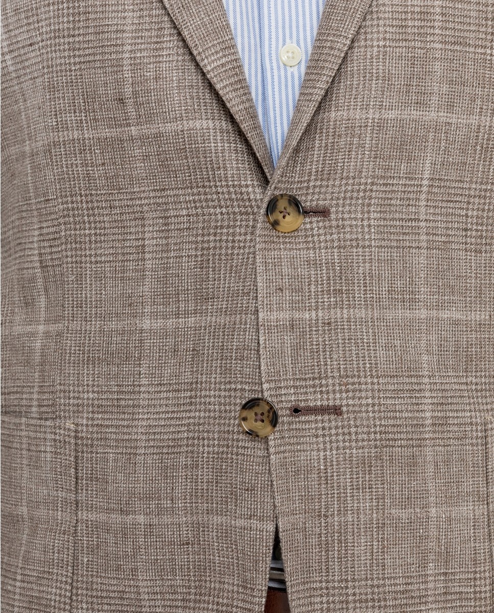 Blazer Soft Slim Príncipe de Gales em Castanho-claro Castanho-claro-5