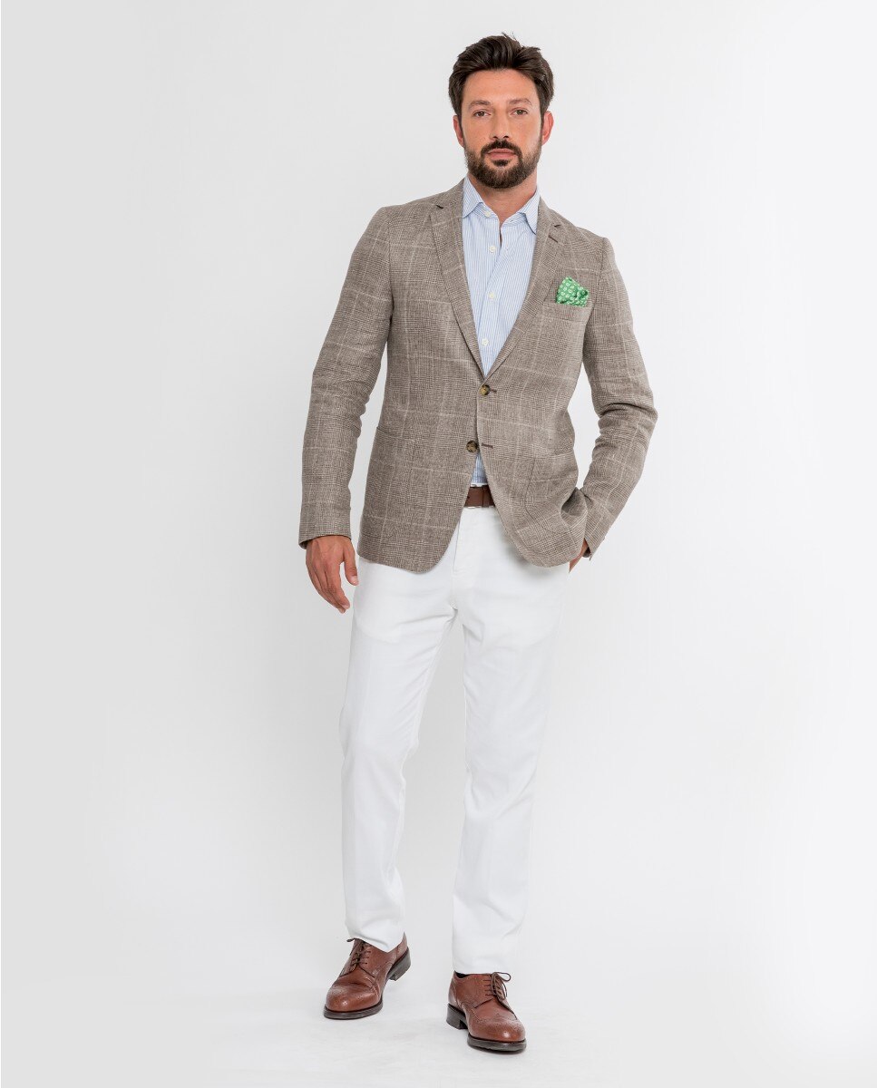 Blazer Soft Slim Príncipe de Gales em Castanho-claro Castanho-claro-6